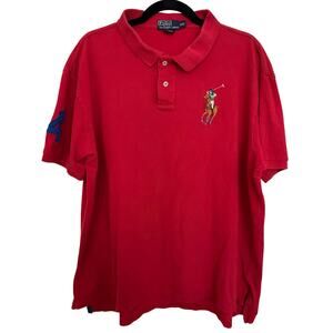 Ralph Lauren Vintage Red Polo Player 4 Large Embroidered Pony Short Sleeve XXL